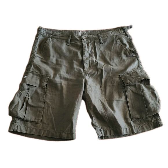 Obey RECON CARGO Green Khaki Button Fly Mens Lightweight Utility 10" Shorts 36 - Picture 1 of 8